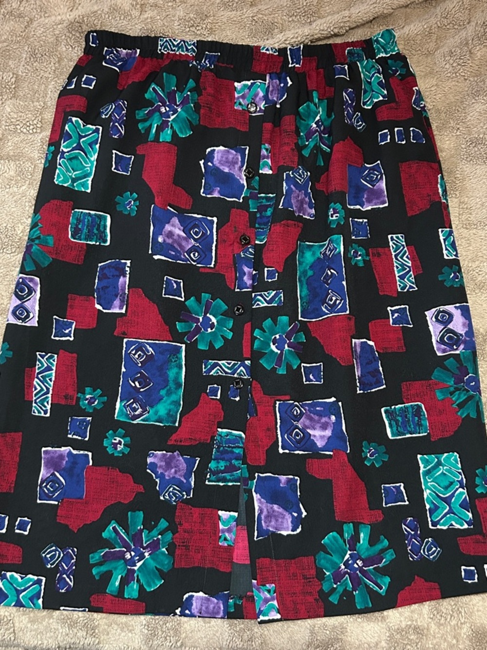 Vintage M Collection Abstract Print Skirt XL | Button Front Retro 90s Midi